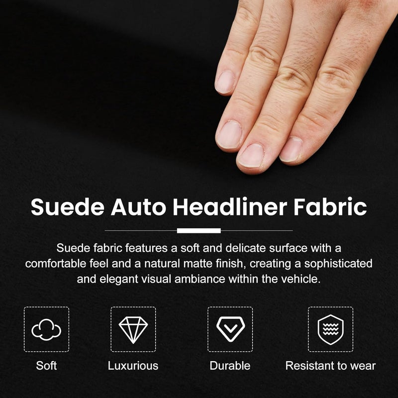 Topfurn 122"x60"Suede Headliner Fabric,Black Headliner Fabric with Foam Backing-Black Suede Headliner Material for Car/Truck/SUV/RV Interior Repair,Includes DIY Tools: Rubber Roller and Craft Knife - Image 3